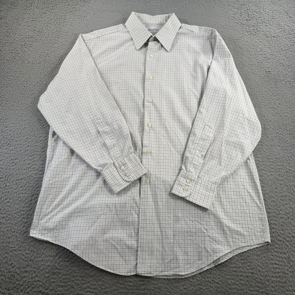 VTG Brooks Brothers Makers Dress Shirt Mens 16.5 32 OCBD White Grey Check USA